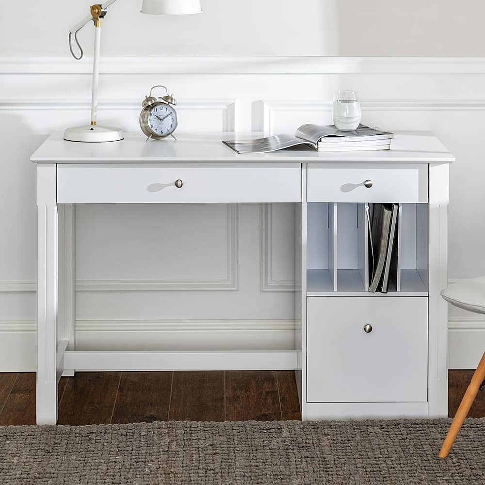 Front. Walker Edison - 48" Modern Wood Computer Desk With File Storage - White.