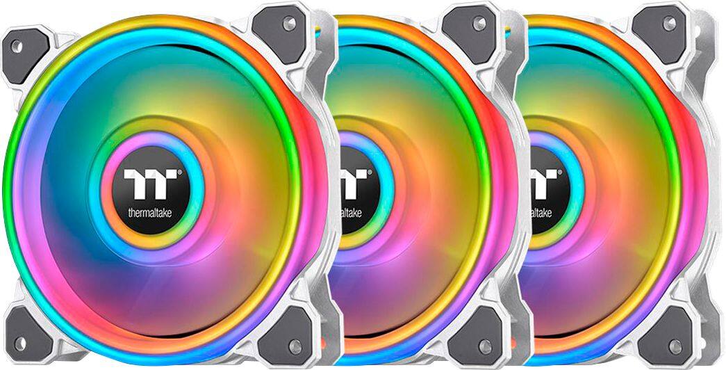 Front. Thermaltake - Riing Quad 14 RGB Radiator Fan TT Premium Edition (3-Pack) - White.