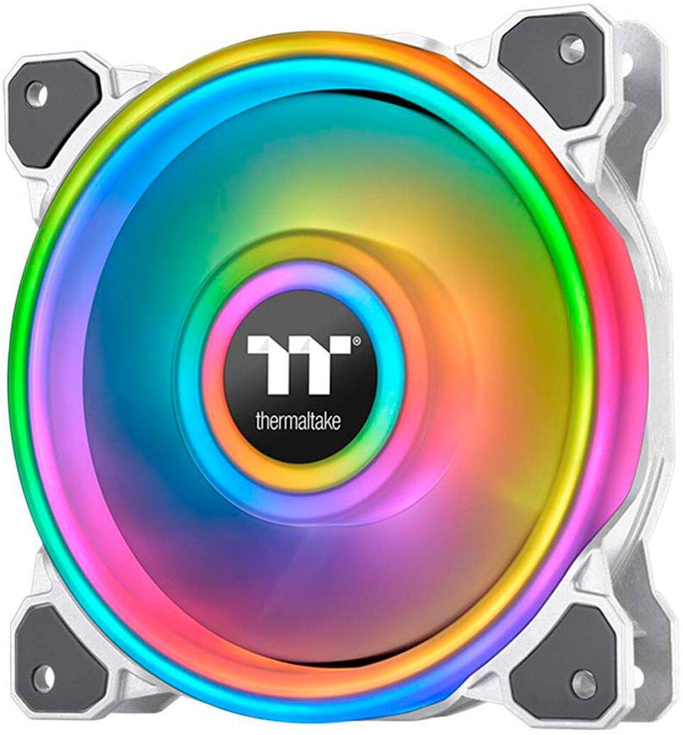 Alt View 11. Thermaltake - Riing Quad 120mm 16.8M RGB Color 4 Light Rings 54 Addressable LED 9 Blades Hydraulic Bearing Case Fan (3-Pack) - White.