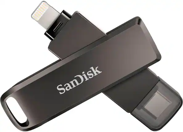 Front. SanDisk - 256GB iXpand Phone Drive Luxe for iPhone Lightning and Type-C Devices - Black.