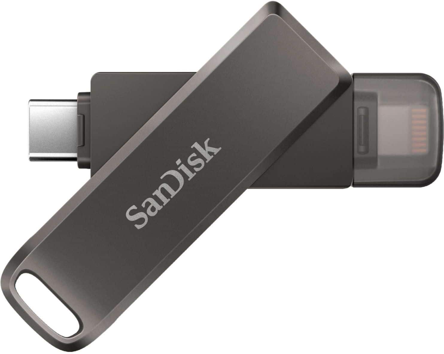 Zoom in on Alt View Zoom 16. SanDisk - 256GB iXpand Flash Drive Luxe for iPhone Lightning and Type-C Devices - Black.