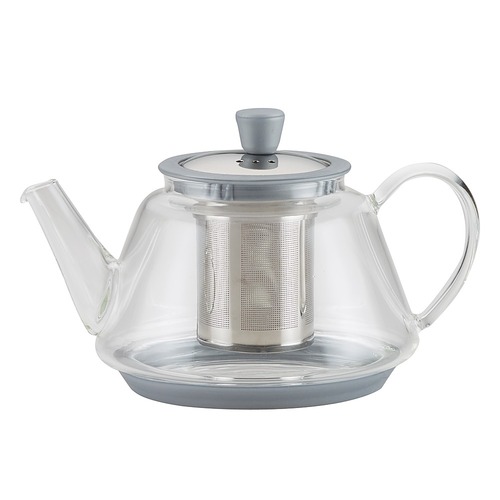 Bonjour - Voyager 30-Ounce Brosoilicate Glass Teapot with Infuser - Glass with Metallic Detailing