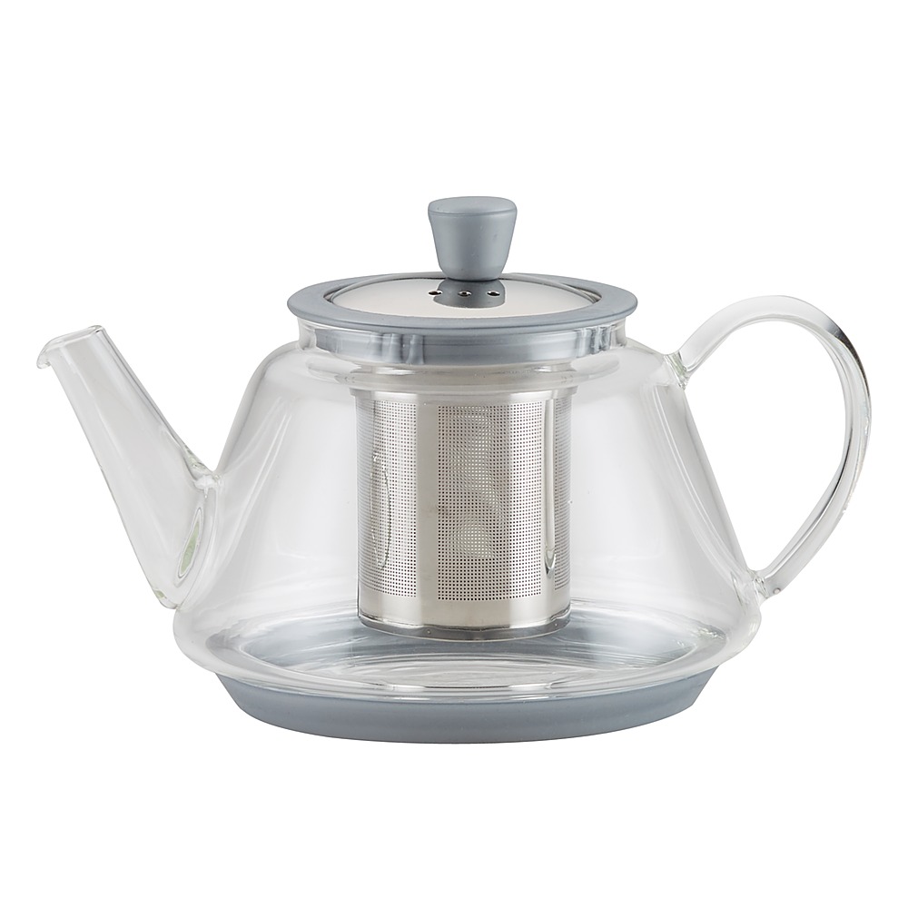 Angle View: Bonjour - Voyager 30-Ounce Brosoilicate Glass Teapot with Infuser - Glass with Metallic Detailing