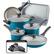 Angle. Farberware - Farberware Dishwasher Safe Nonstick Cookware Set, Teal, 15-Piece - Teal.