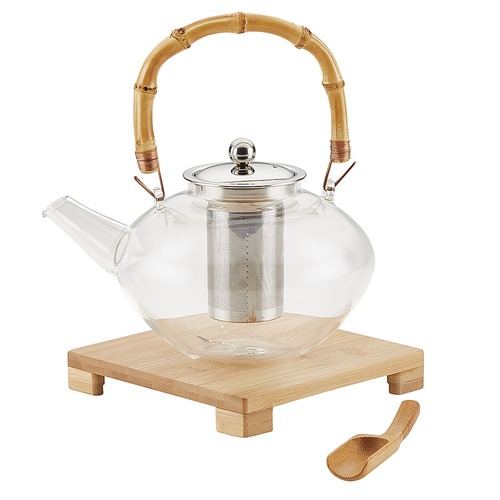 Bonjour - Zen 34-Ounce Handblown Glass Teapot with Infuser and Bamboo Trivet - Glass