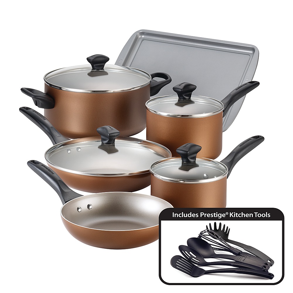  Farberware Dishwasher Safe Nonstick Cookware Pots and Pans Set,  15 Piece, Champagne: Home & Kitchen