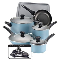 Farberware - Dishwasher Safe Aluminum Nonstick Cookware Pots and Pans Set 15-Piece - Aqua - Angle_Zoom