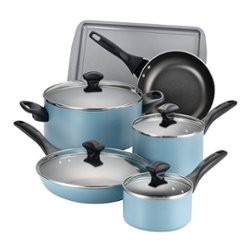 Farberware - Dishwasher Safe Aluminum Nonstick Cookware Pots and Pans Set 15-Piece - Aqua - Left_Zoom