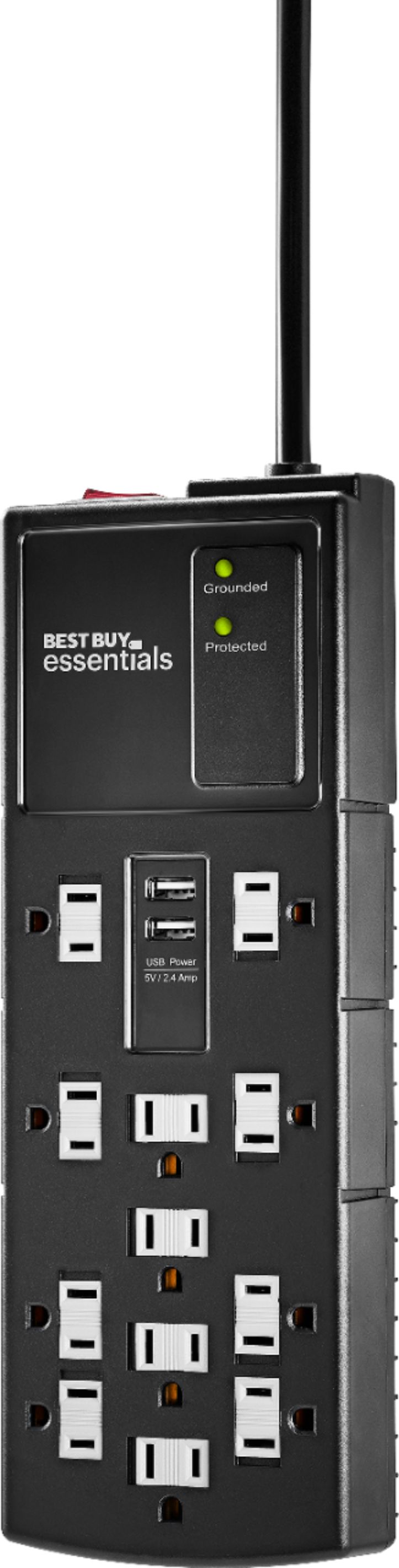 Best Buy essentials™ - 12 Outlet/2 USB 1200 Joules Surge Protector Strip - Black