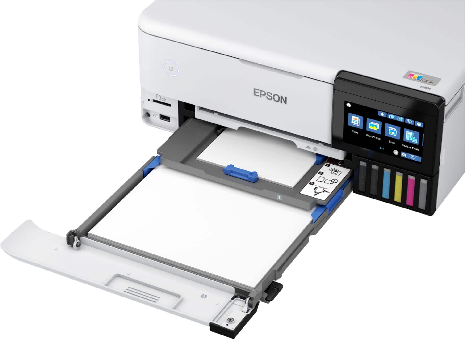 Alt View 22. Epson - EcoTank® Photo ET-8500 Wireless Color All-in-One Supertank Printer - White.
