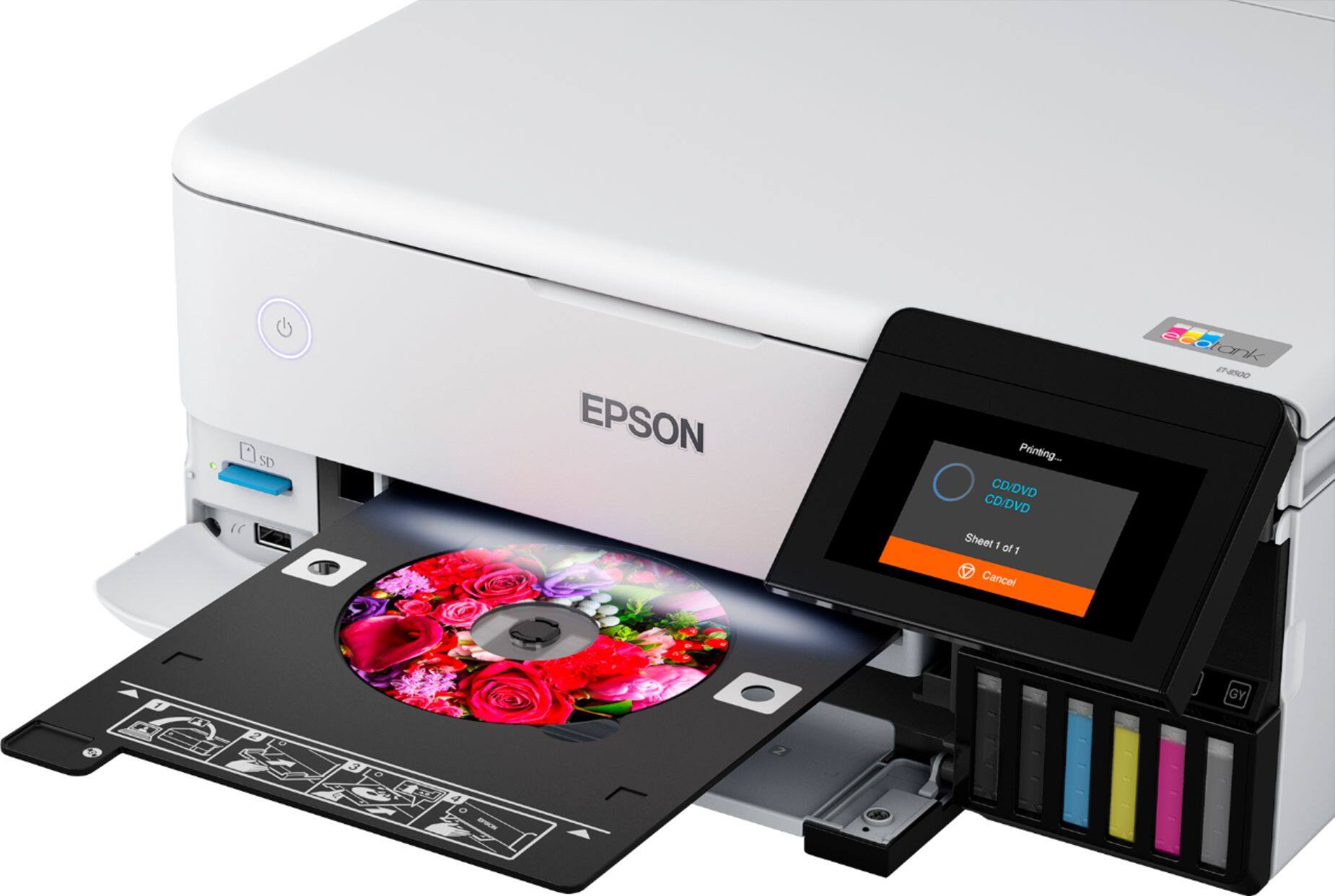 Alt View 23. Epson - EcoTank® Photo ET-8500 Wireless Color All-in-One Supertank Printer - White.