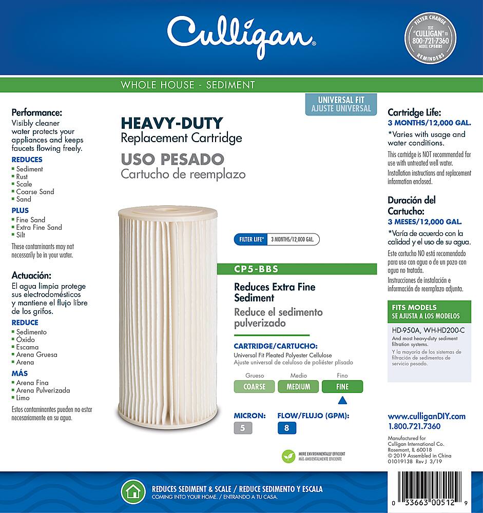 Alt View 15. Culligan - Culligan 5-Micron Heavy-Duty Pleated Sediment Replacement Cartridge Water Filtration System - Off-White.