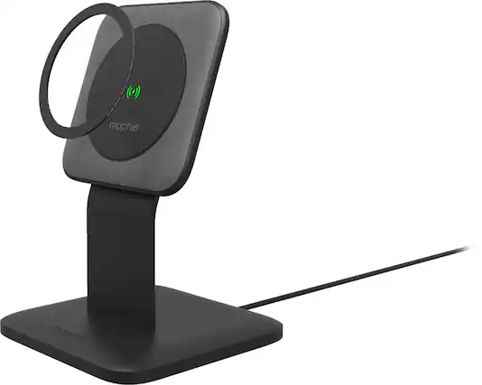 Front. mophie - Snap+ 15W Fast Charge Wireless Charging Stand with MagSafe Compatibility - Black.