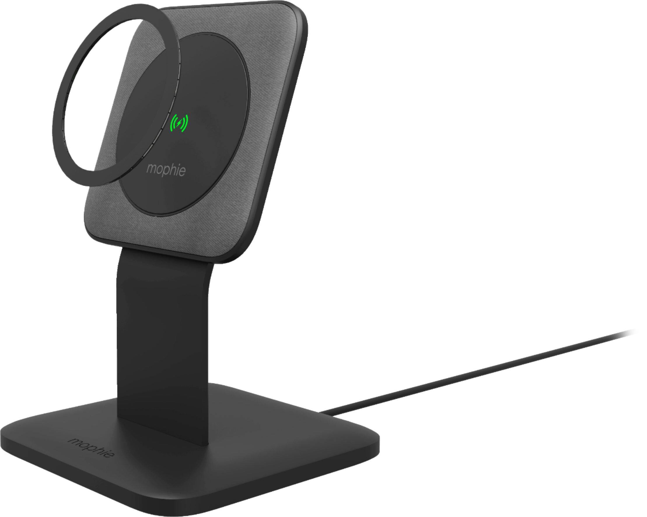 Front. mophie - Snap+ 15W Fast Charge Wireless Charging Stand with MagSafe Compatibility - Black.