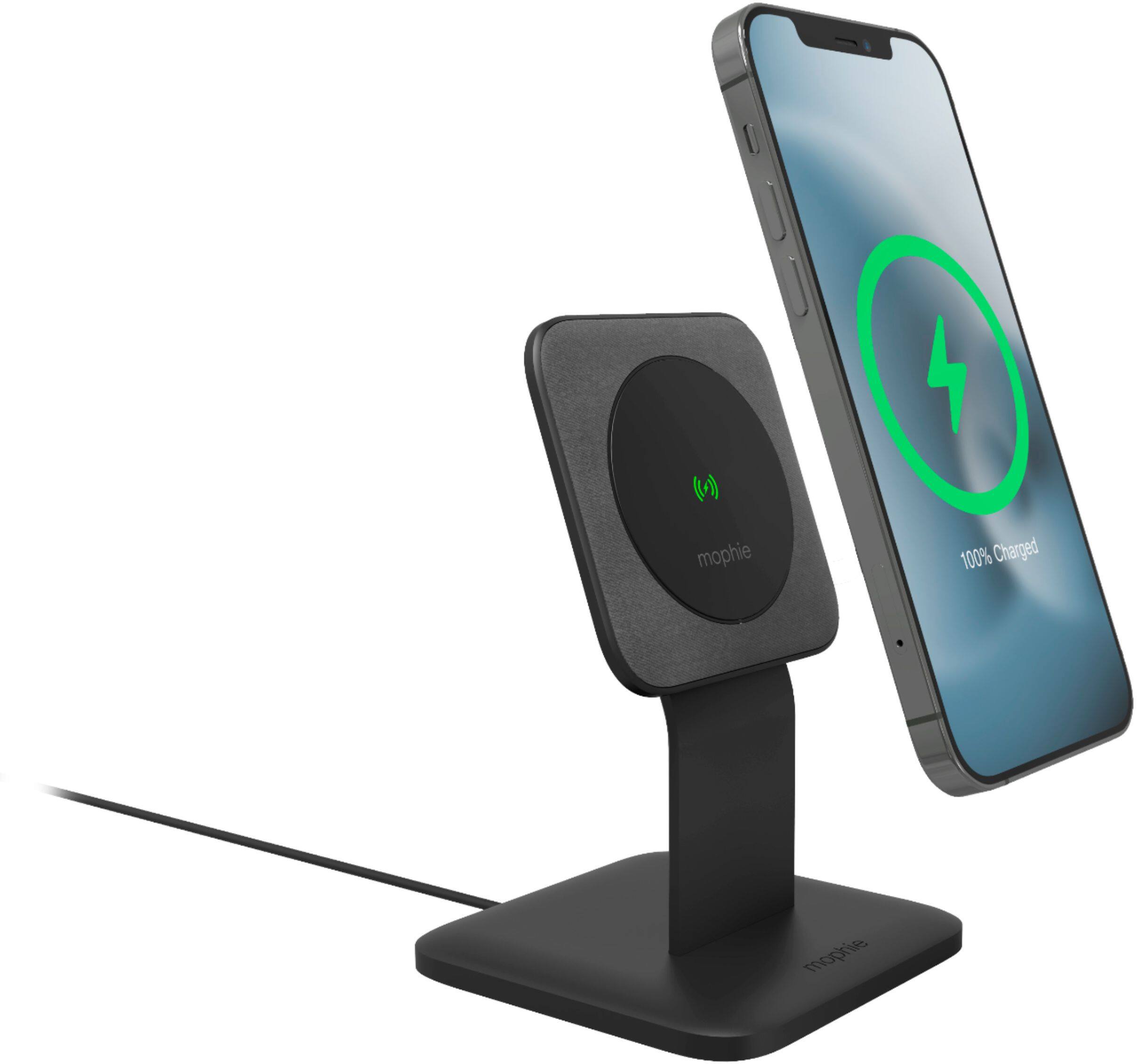 Alt View 1. mophie - Snap+ 15W Fast Charge Wireless Charging Stand with MagSafe Compatibility - Black.