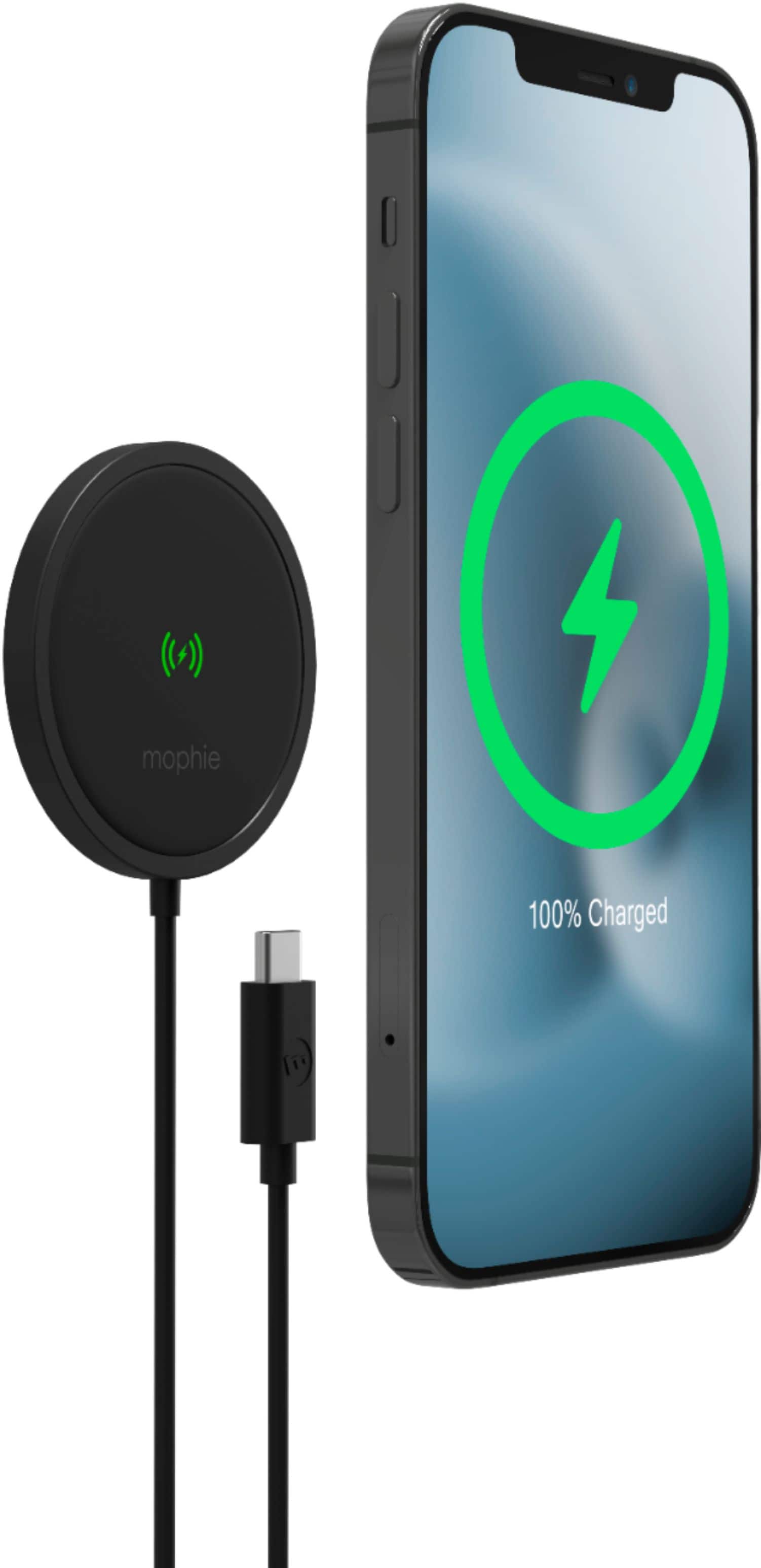 Front. mophie - Snap+ 15W Fast Charge Wireless Charger with MagSafe Compatibility - Black.