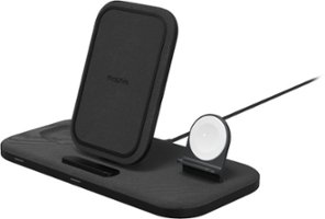mophie - 3-in-1 15W Fast Charge Wireless Charging Stand for iPhone, Apple Watch, and AirPods/AirPods Pro - Black - Front_Zoom