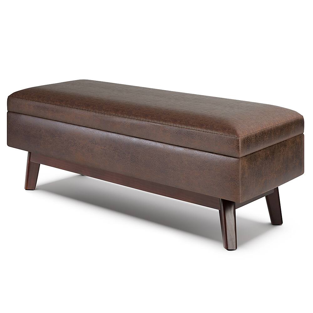 Angle. Simpli Home - Owen Rectangular Storage Ottoman - Distressed Chestnut Brown.