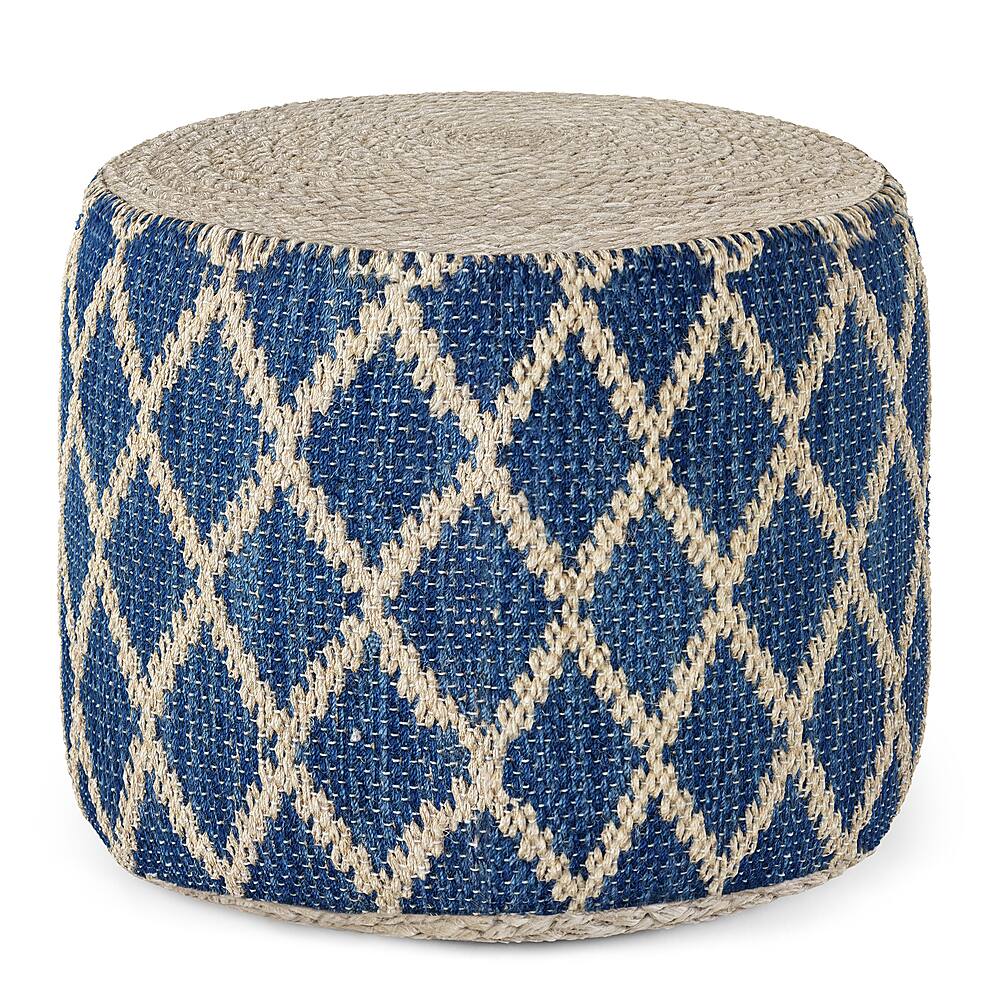 Angle. Simpli Home - Edgeley Round Pouf - Classic Blue, Natural.
