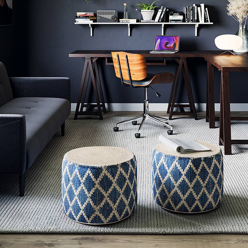 Alt View 11. Simpli Home - Edgeley Round Pouf - Classic Blue, Natural.