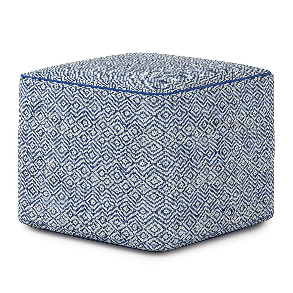 Angle View: Simpli Home - Brynn Square Pouf - Patterned Blue and Natural