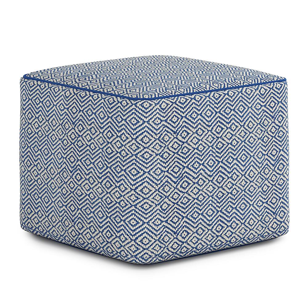 Simpli Home - Brynn Square Pouf - Patterned Blue and Natural - Front_Zoom