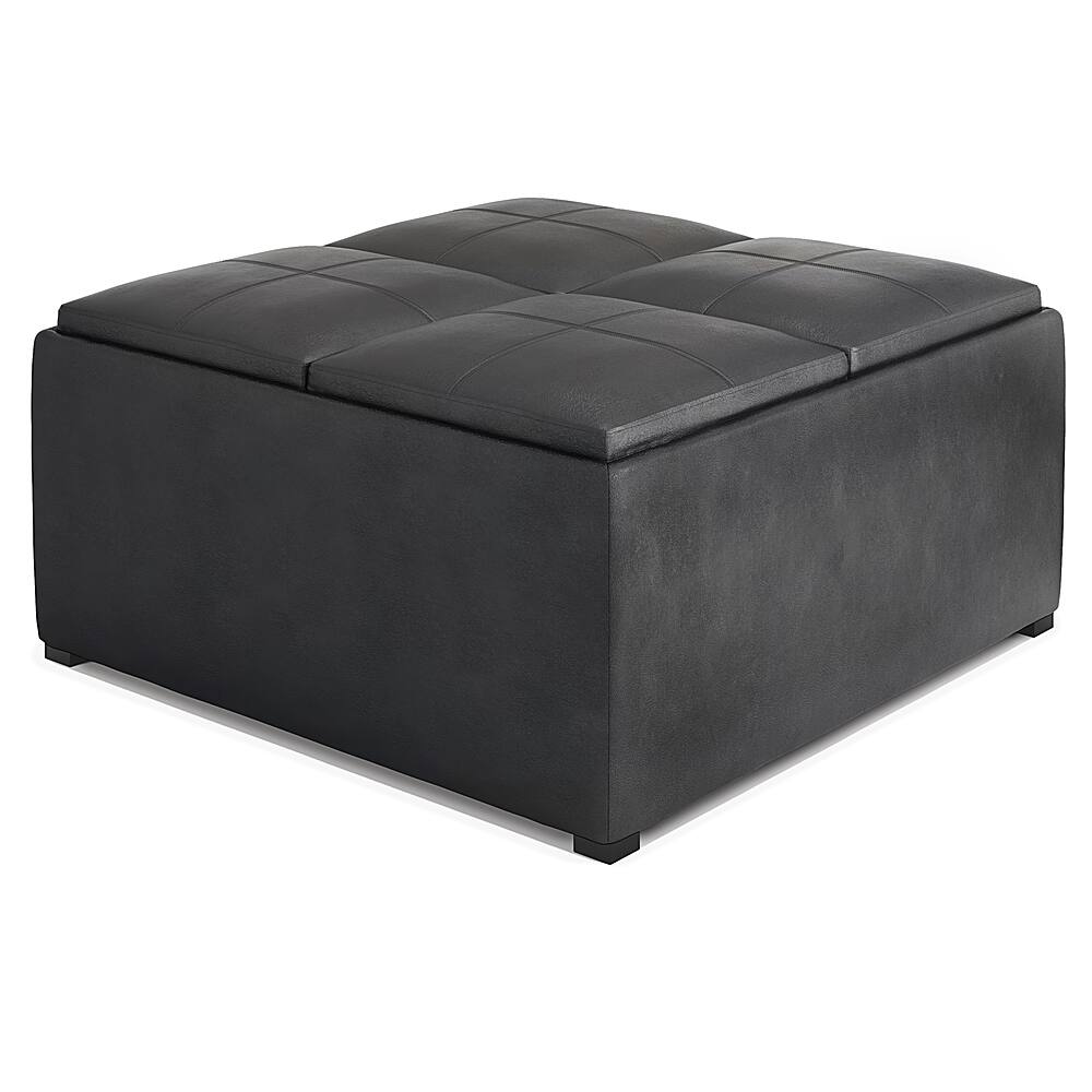 Angle. Simpli Home - Avalon Square Coffee Table Storage Ottoman - Distressed Black.