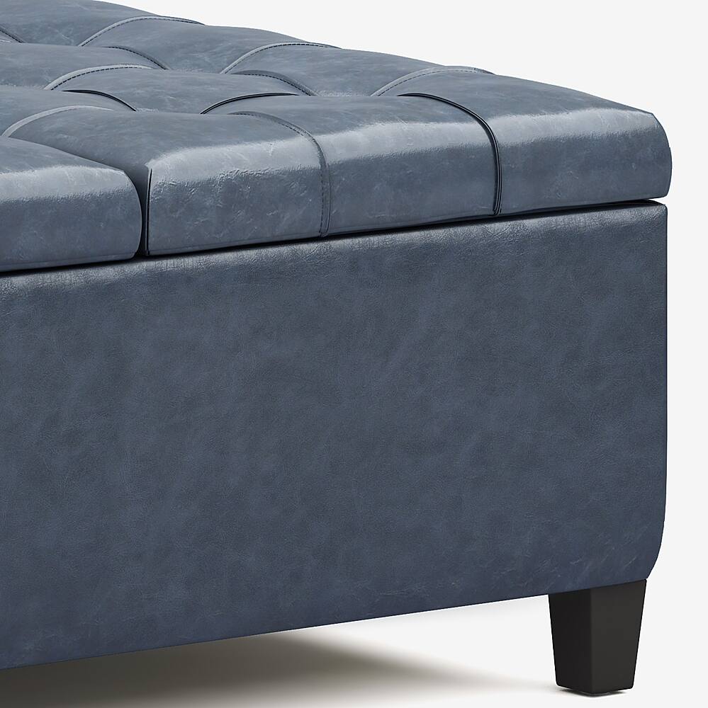 Alt View 12. Simpli Home - Harrison 36 inch Wide Transitional Square Coffee Table Storage Ottoman in Denim Blue Faux Leather - Denim Blue.
