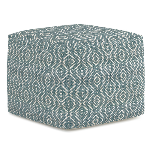 Simpli Home - Graham Square Pouf - Patterned Teal and Natural