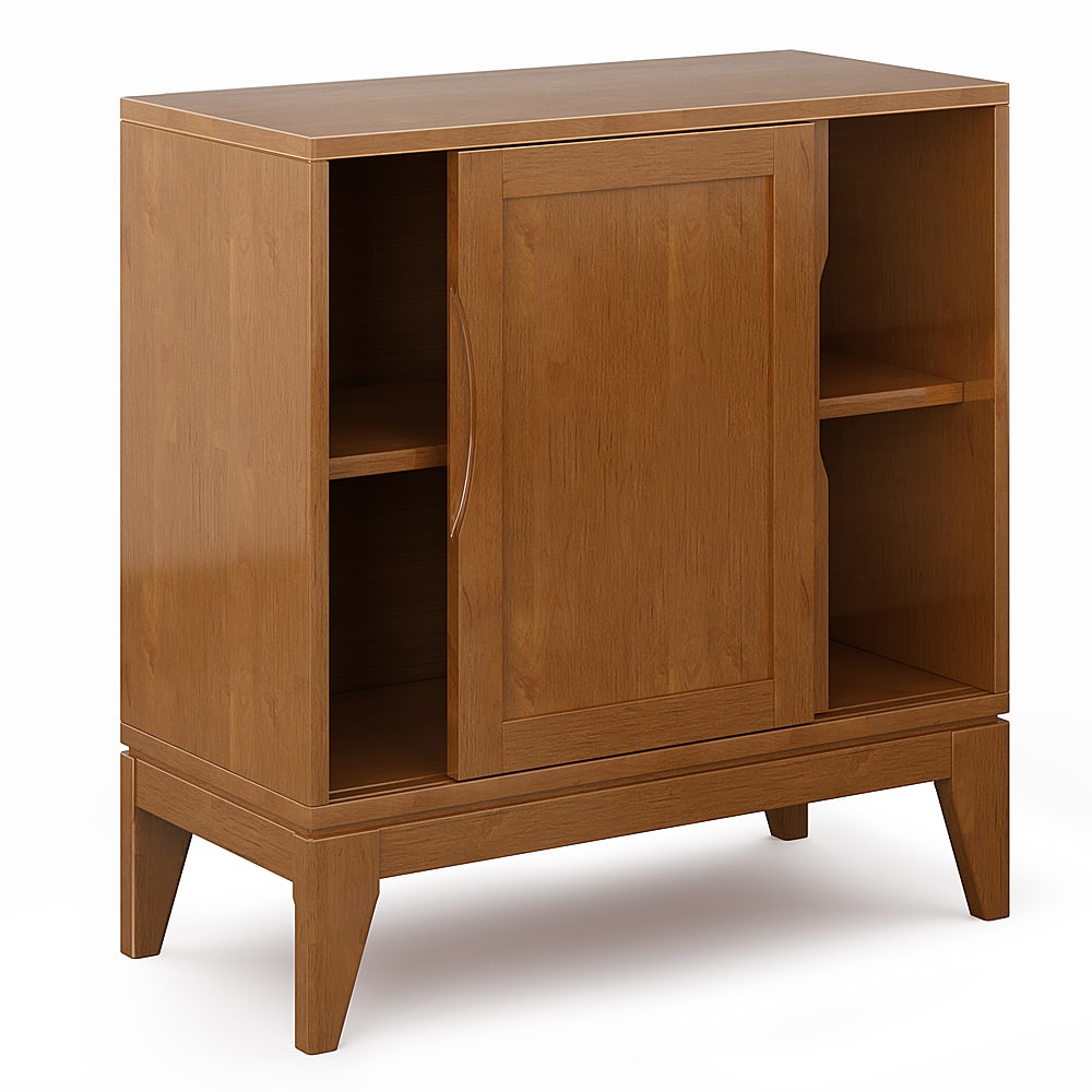 Left View: Simpli Home - Harper Low Storage Cabinet - Teak Brown