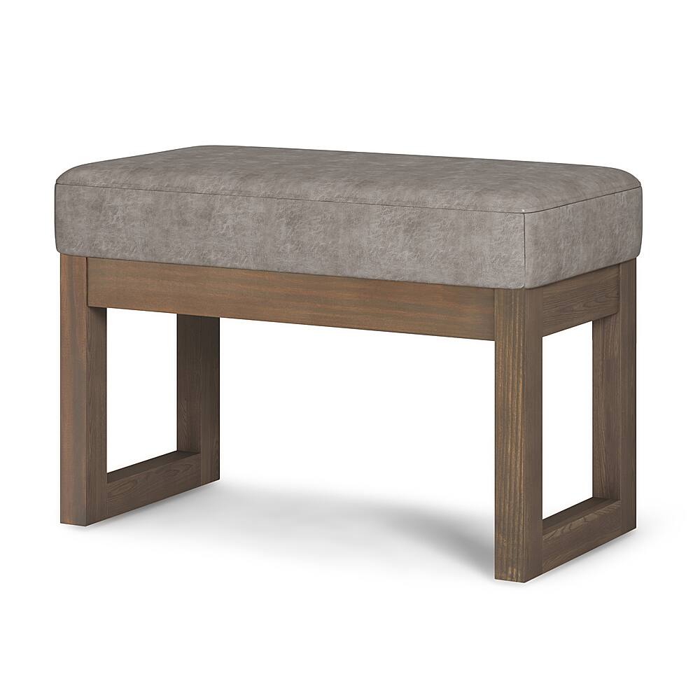 Angle. Simpli Home - Milltown Footstool Small Ottoman Bench - Distressed Grey Taupe.
