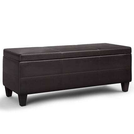 Front. Simpli Home - Avalon Lift Top Rectangular Storage Ottoman - Tanners Brown.