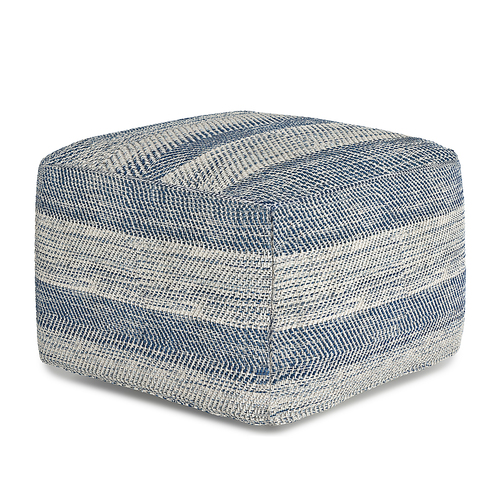 Simpli Home - Clay Square Pouf - Patterened Teal Melange