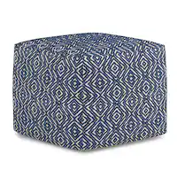 Simpli Home - Graham Square Pouf - Patterened Blue and Natural - Front_Zoom