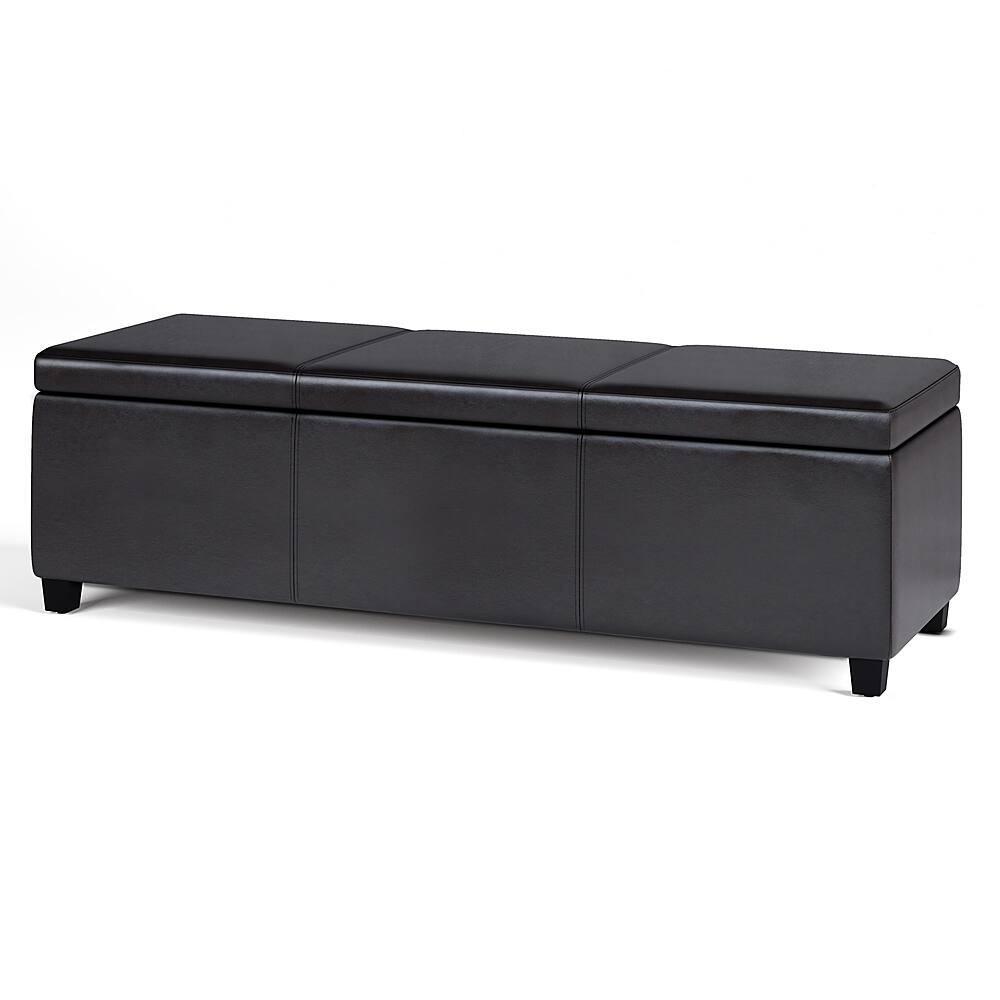 Angle. Simpli Home - Avalon Extra Large Storage Ottoman Bench - Tanners Brown.