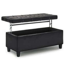 Simpli Home - Harrison 44 inch Wide Transitional Rectangle Lift Top Rectangular Storage Ottoman in Faux Leather - Midnight Black - Front_Zoom