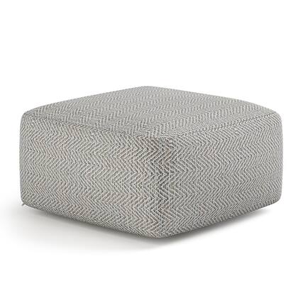 Front. Simpli Home - Nate Square Pouf - Patterned Grey Melange.