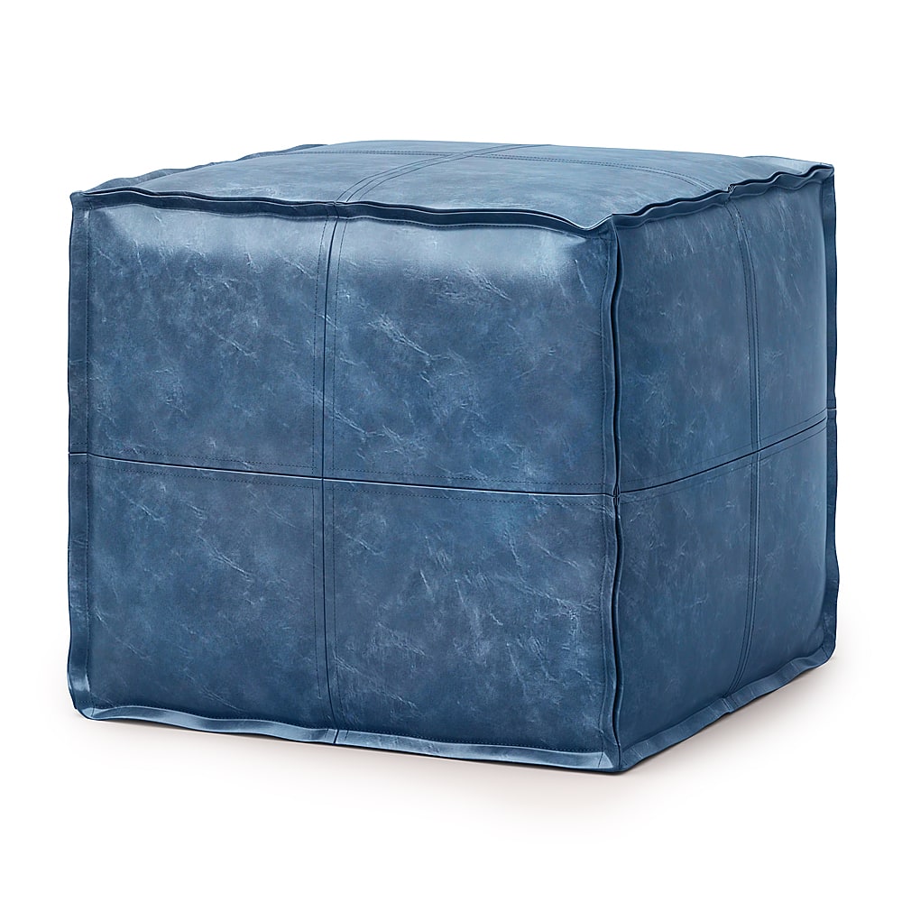 Angle View: Simpli Home - Brody Square Pouf - Distressed Blue