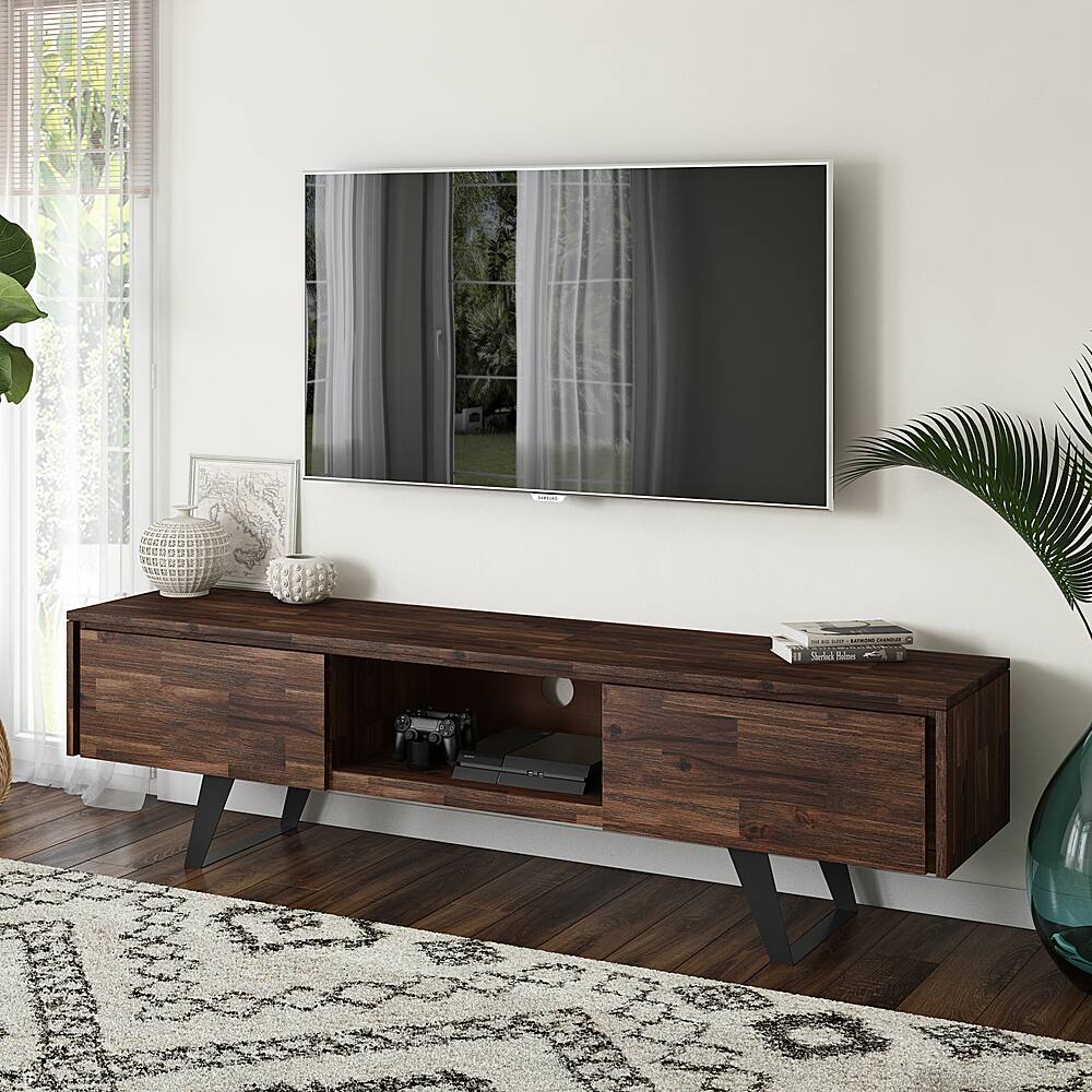 Alt View 11. Simpli Home - Lowry SOLID ACACIA WOOD 72 inch TV Media Stand in Distressed Charcoal Brown For TVs up to 80 inches - Distressed Charcoal Brown.