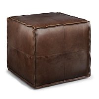 Simpli Home - Brody Square Pouf - Distressed Dark Brown - Front_Zoom