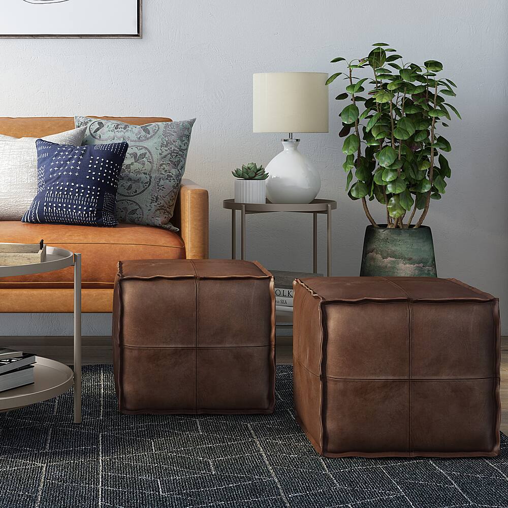 Alt View 11. Simpli Home - Brody Square Pouf - Distressed Dark Brown.