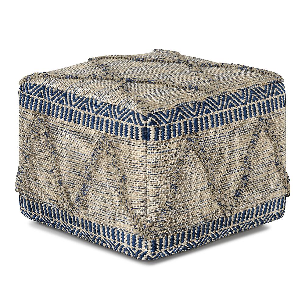 Angle View: Simpli Home - Sweeney Square Pouf - Blue, Natural