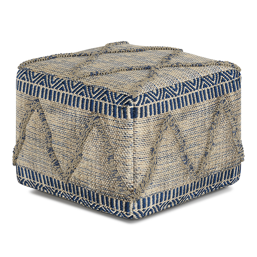 Simpli Home - Sweeney Square Pouf - Blue, Natural