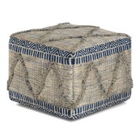 Simpli Home - Sweeney Square Pouf - Blue, Natural - Front_Zoom