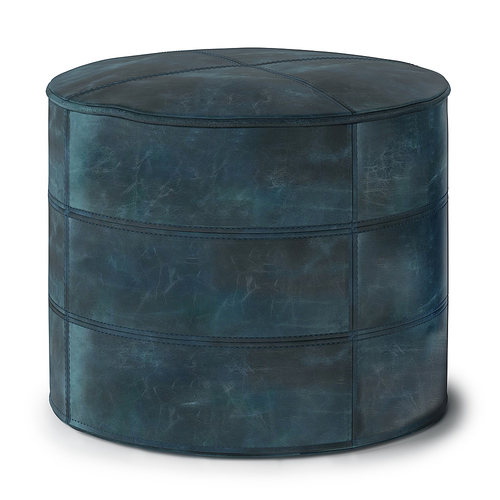 Simpli Home - Connor Round Pouf - Distressed Teal Blue