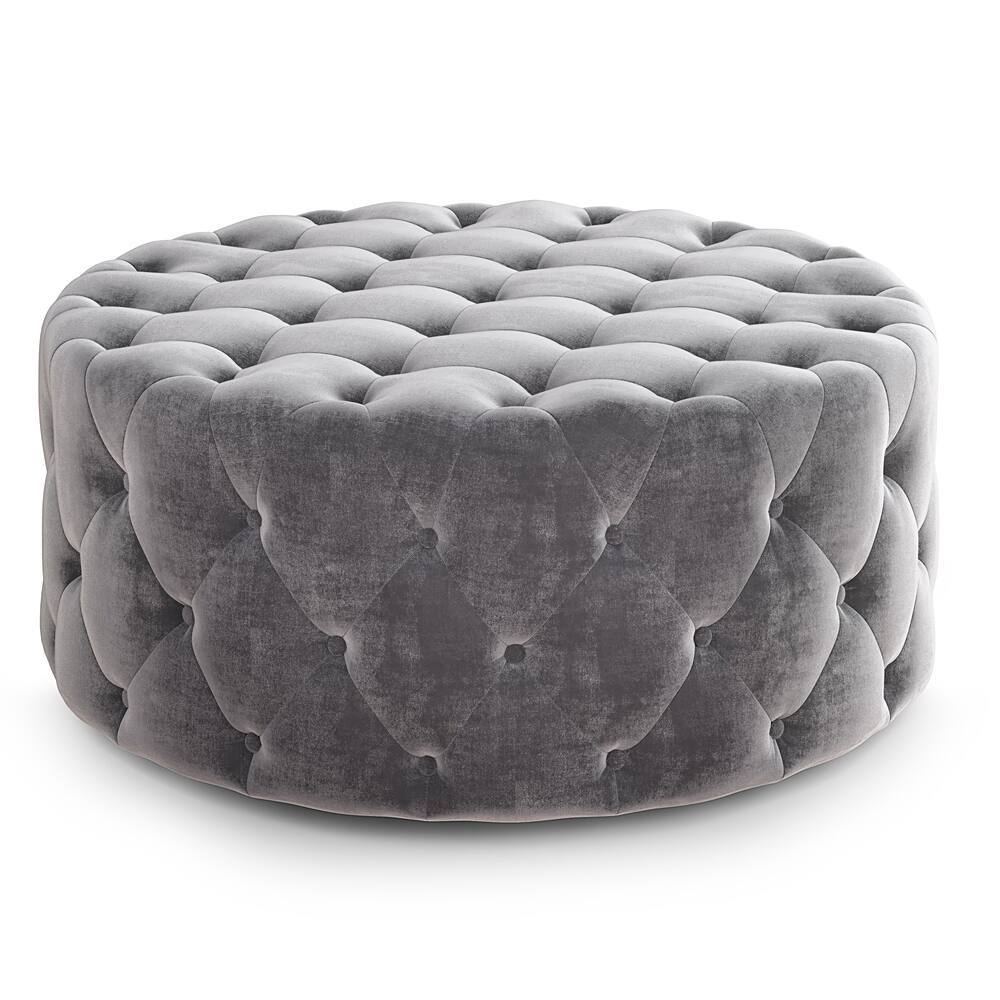 Angle View: Simpli Home - Bergen Round Tufted Ottoman - Grey