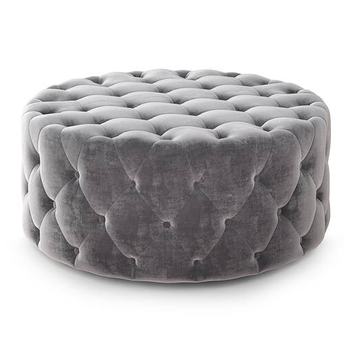 Simpli Home - Bergen Round Tufted Ottoman - Grey