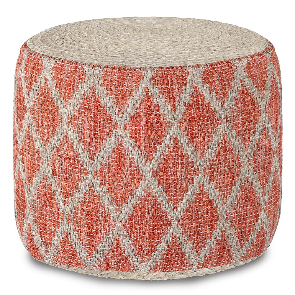 Angle Zoom. Simpli Home - Edgeley Round Pouf - Coral and Natural.