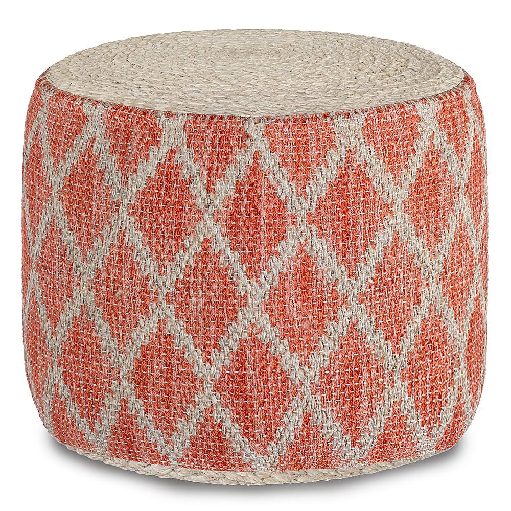 Simpli Home - Edgeley Round Pouf - Coral and Natural - Front_Zoom