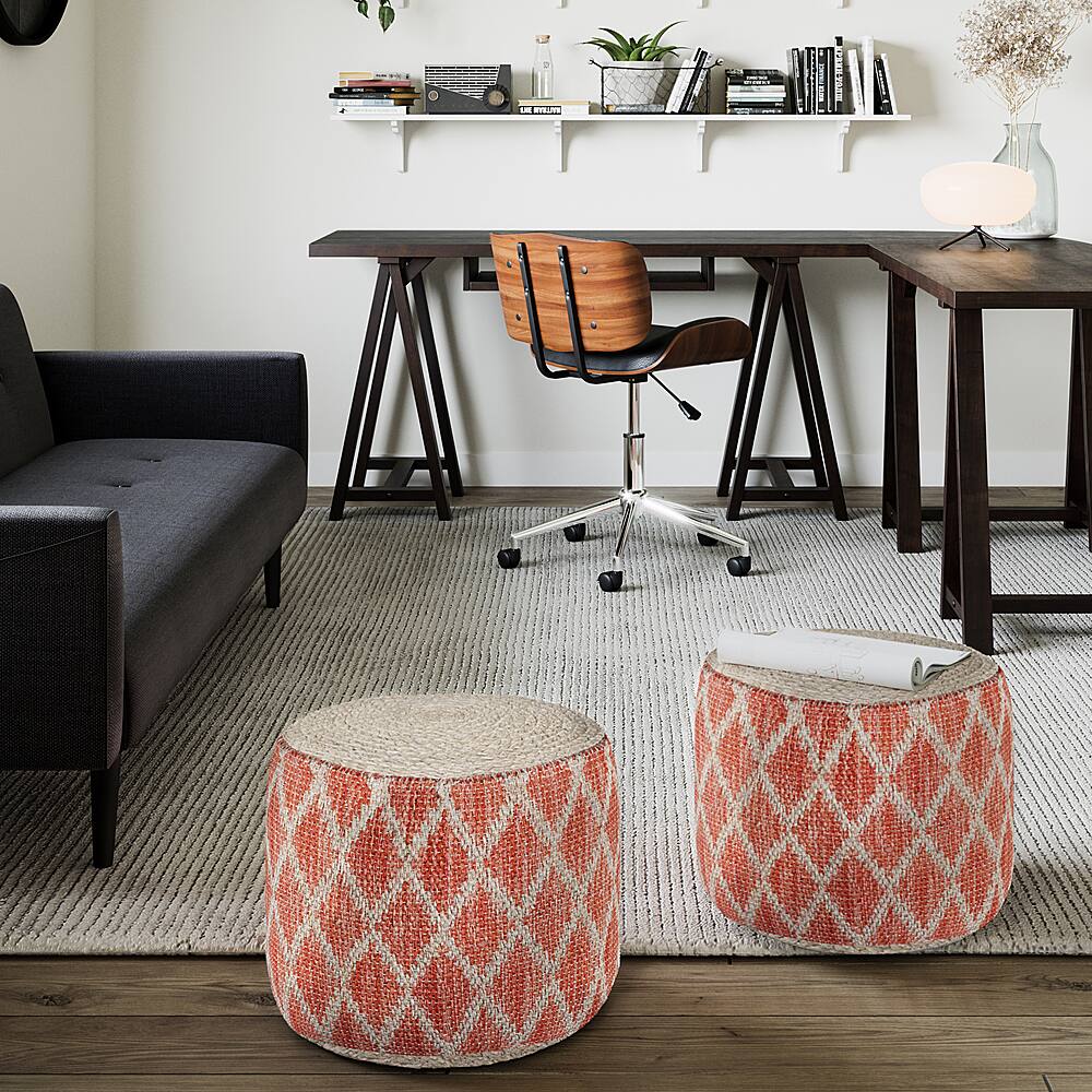 Alt View 11. Simpli Home - Edgeley Round Pouf - Coral and Natural.